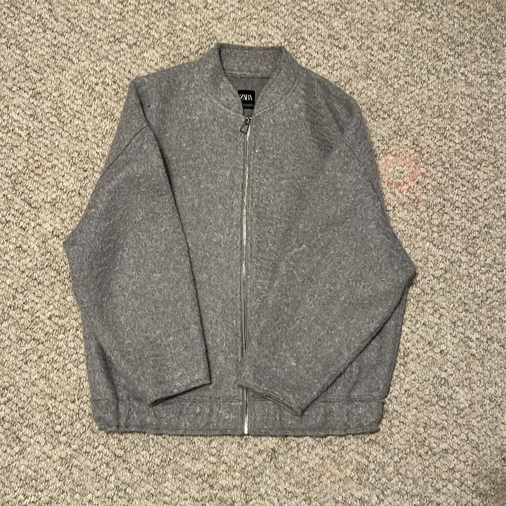 Zara gray textured bomber jacket, never worn.
